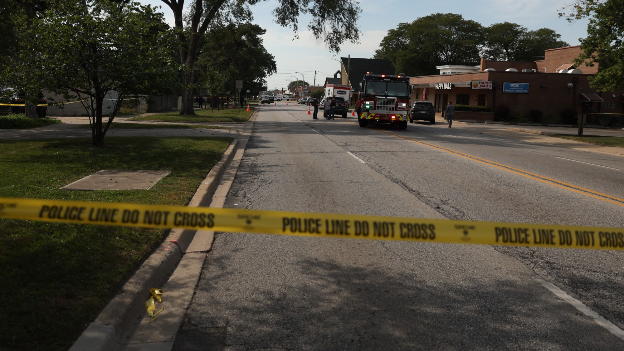 Police tape at the scene of a shooting in Franklin Park, Illinois.