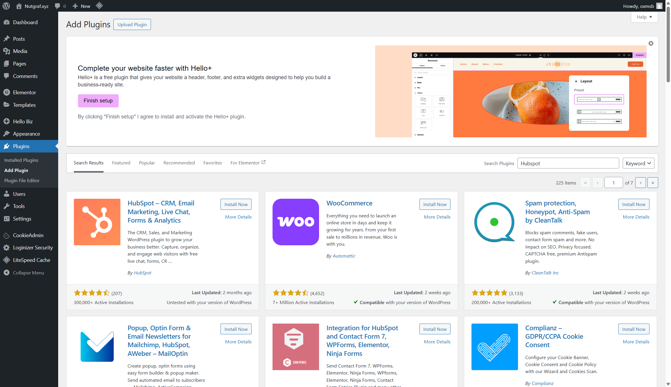 screenshot of elementor