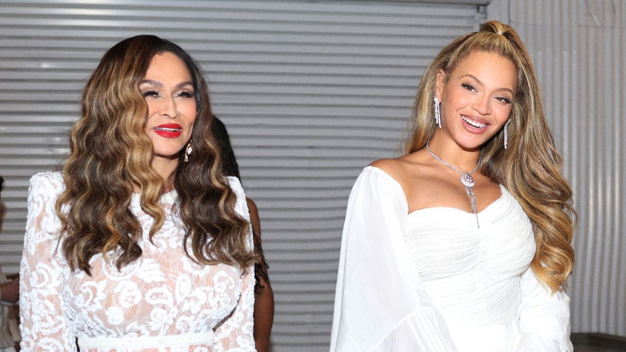 Tina Knowles and Beyonce both wear white to promote new haircare line Cecred