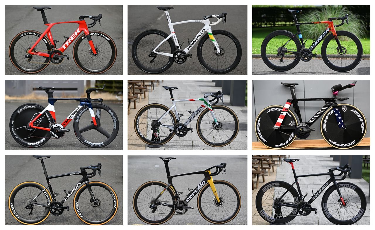 World tour bikes in 3x3 grid