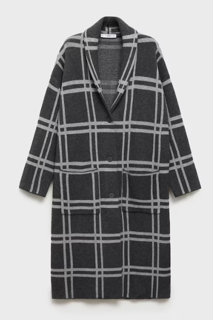 Mango , Check Knitted Coat 