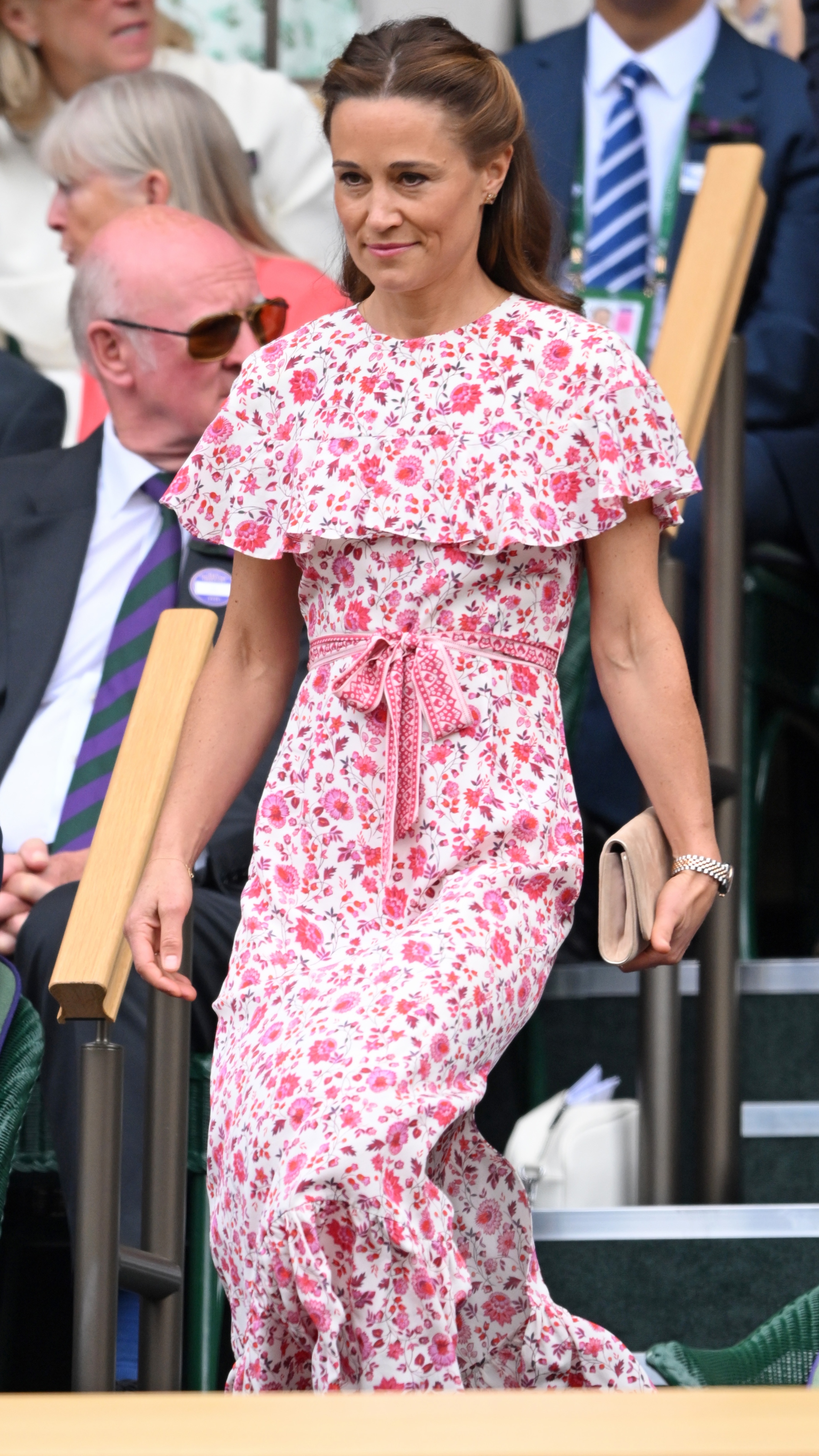 Pippa Middleton court-side of Centre Court during the men's final on day fourteen of the Wimbledon Tennis Championships 2024