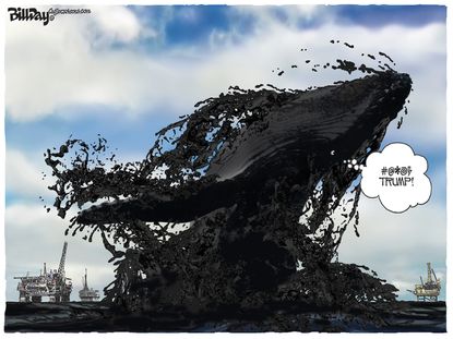Political cartoon U.S. Trump big oil whale pollution