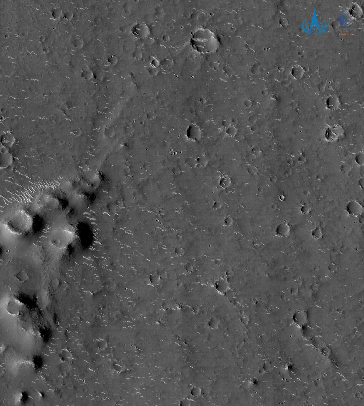 An image of Mars taken by China's Tianwen-1 spacecraft at an altitude of about 220 miles (350 kilometers).