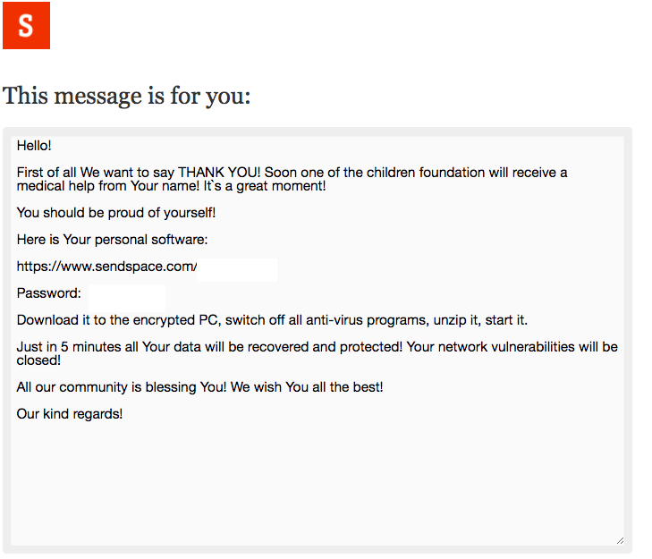 Fake charity message from CryptMix ransomeware 