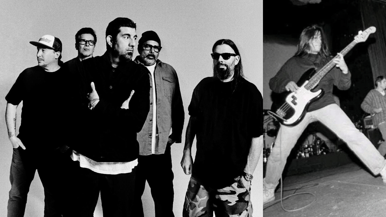 Deftones today, next to a shot of Dominic Garcia on bass in the early 90s