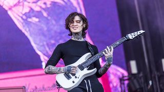 American guitarist Tim Henson of the band Polyphia performs live on stage at the annual Rock Am Ring festival at Nuerburgring on June 09, 2024 in Nuerburg, Germany