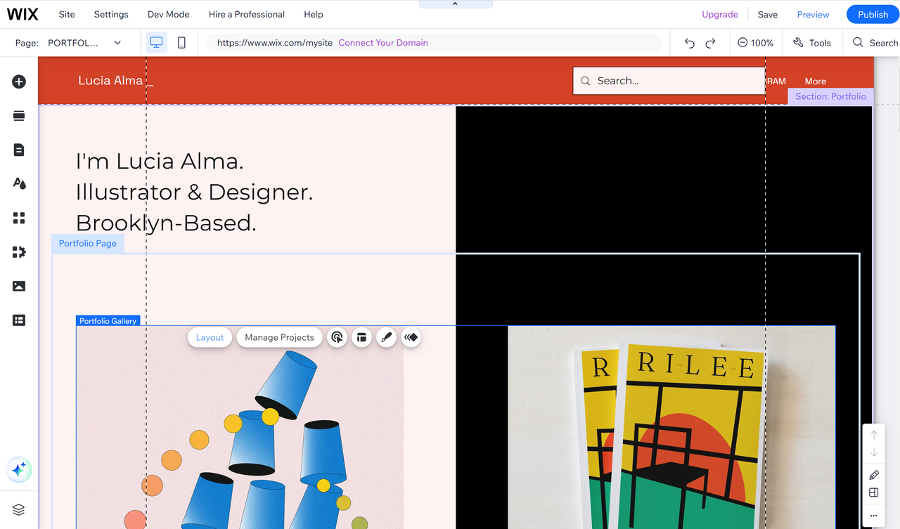 A screenshot showing part of the process to make an artist website