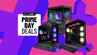 Three gaming PCs on a GamesRadar+ Prime Day Deals background