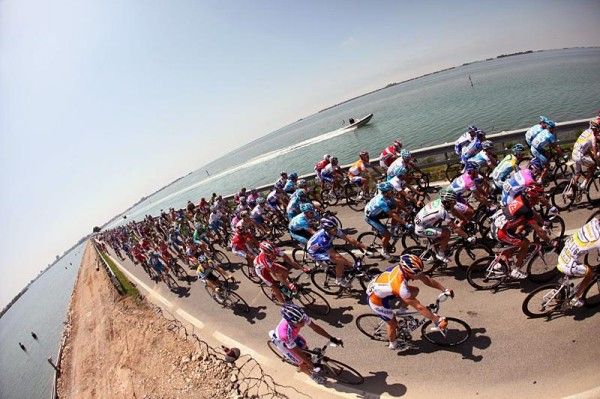 Riders start stage three from Grado.