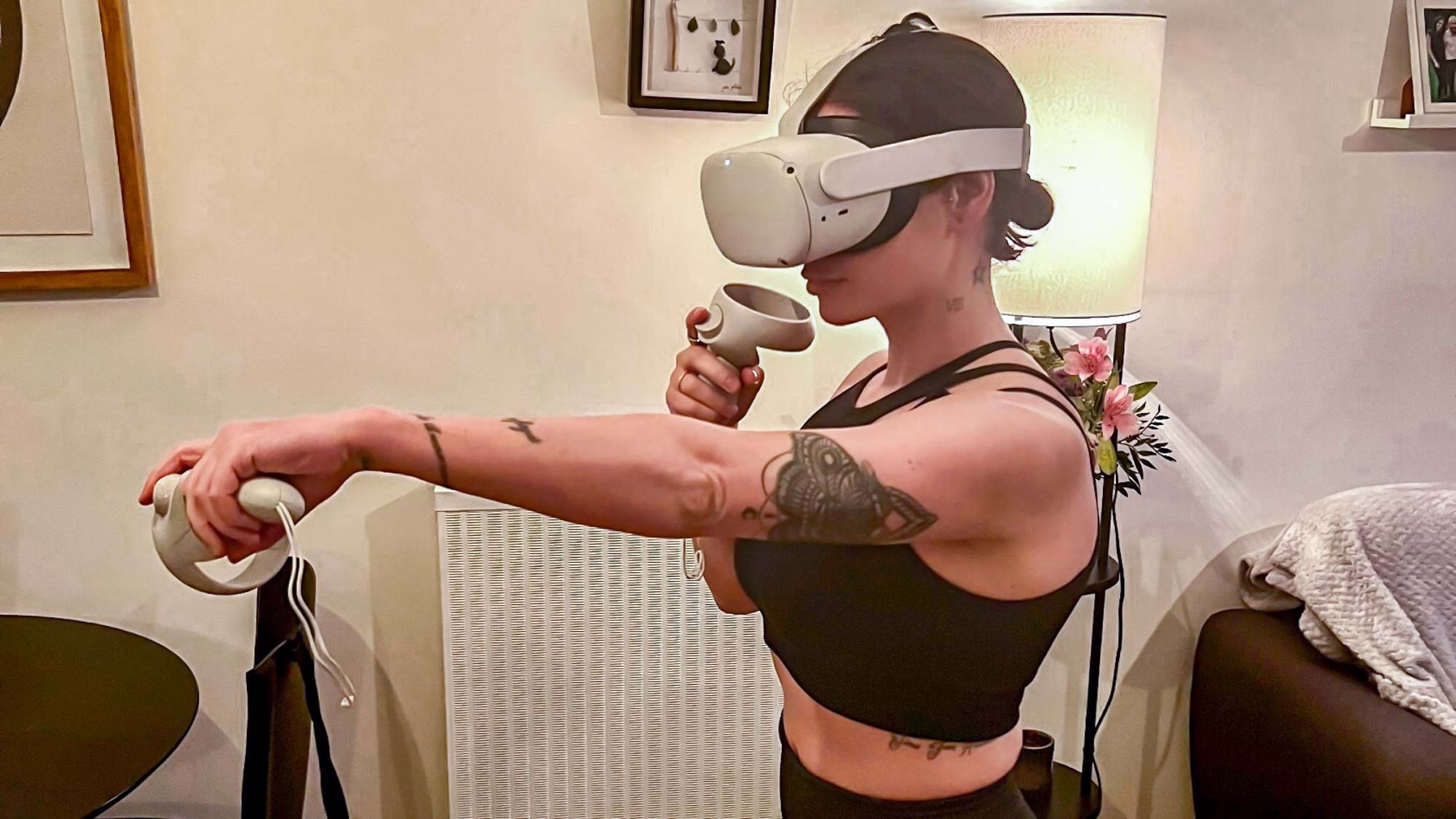 Image of writer Sam Hopes using Liteboxer VR for Meta Quest 2: Punching with left hand