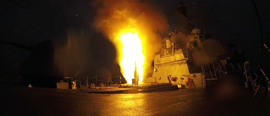 A missile is fired off a U.S. warship.