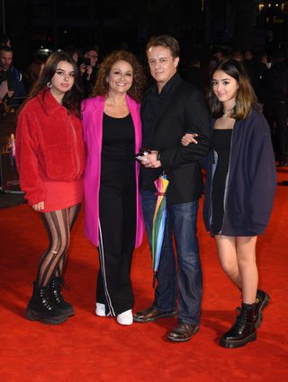 Nadia Sawalha and Mark Adderley with family attend the "Knives Out" European Premiere during the 63rd BFI London Film Festival at the Odeon Luxe Leicester Square on October 08, 2019