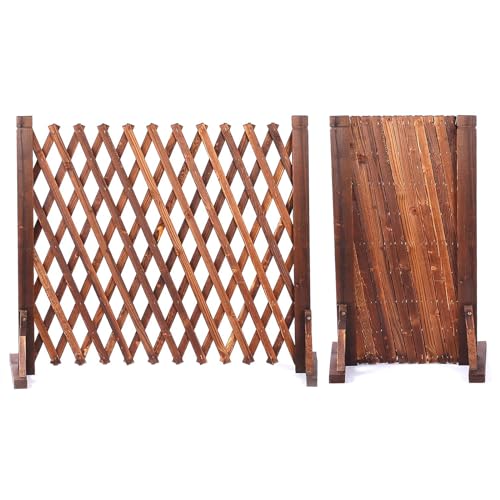 Nisorpa Solid Wood Expanding Fence Free Standing, 2 Pack Expanding Trellis Fence Length 34-160cm, Retractable Fences Indoor for Pet Dogs, Expandable Garden Fences Movable, Brown