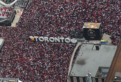 The Raptors rally in Toronto on Monday.