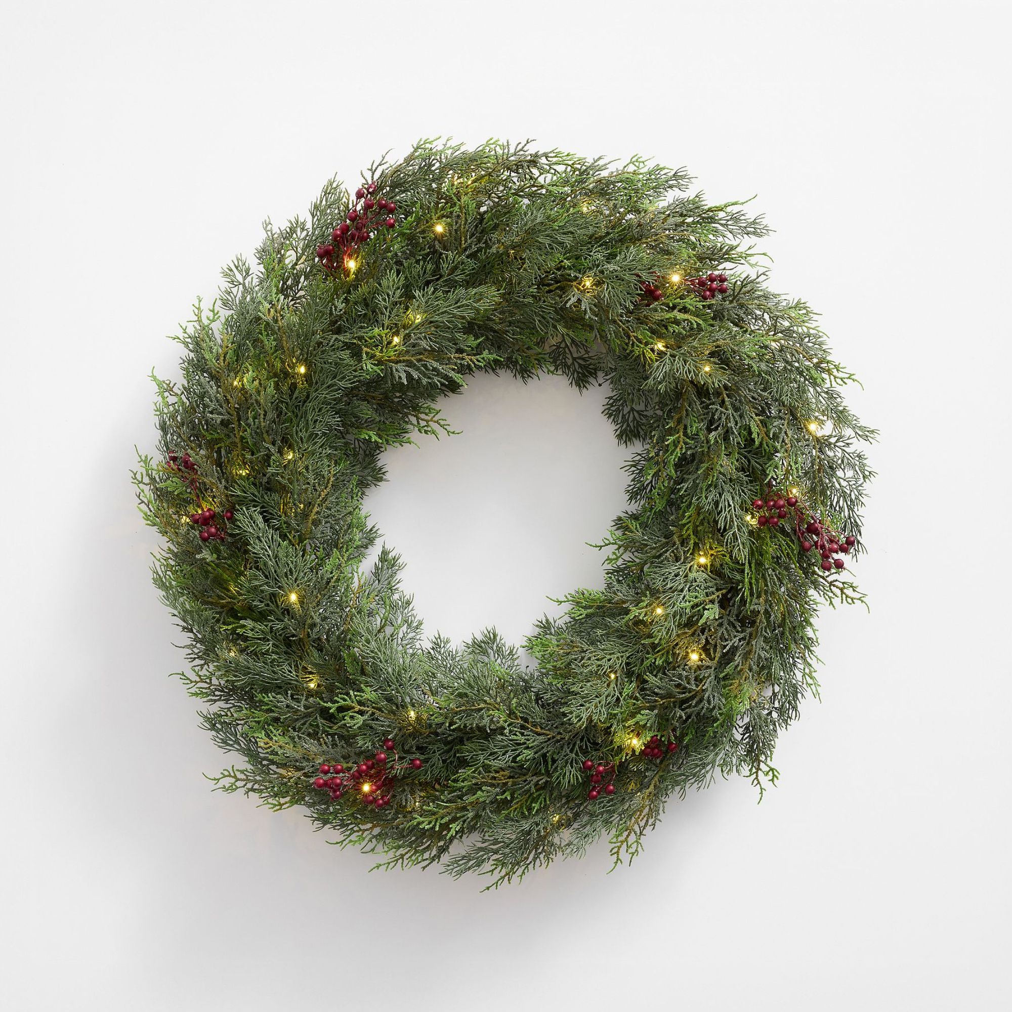 Faux Lit Cedar Wreath With Berries