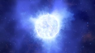 An artist's depiction of what the bright blue variable star in the galaxy Kinman Dwarf might have looked like before its sudden disappearance.