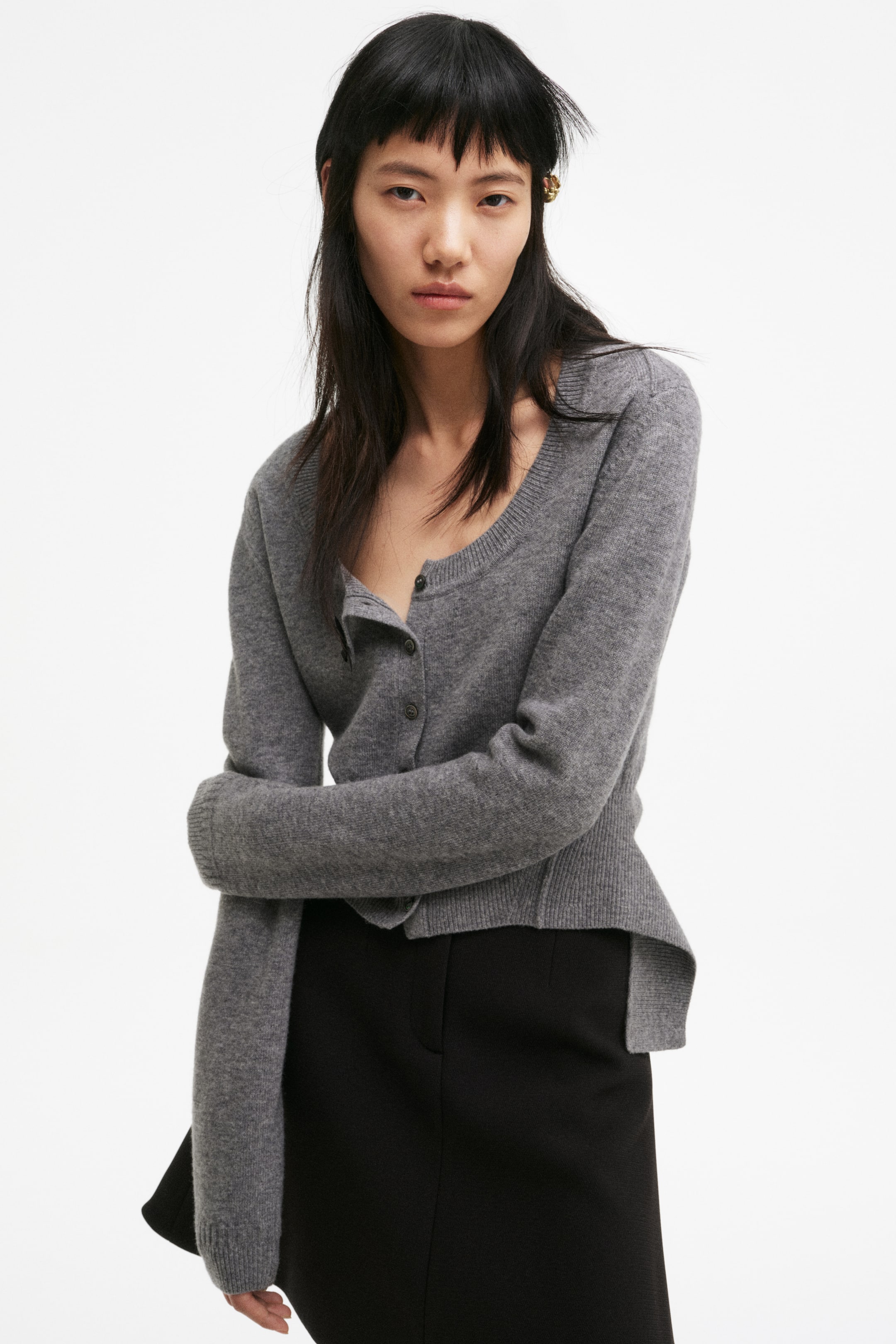 Wool Cardigan - Grey Marl
