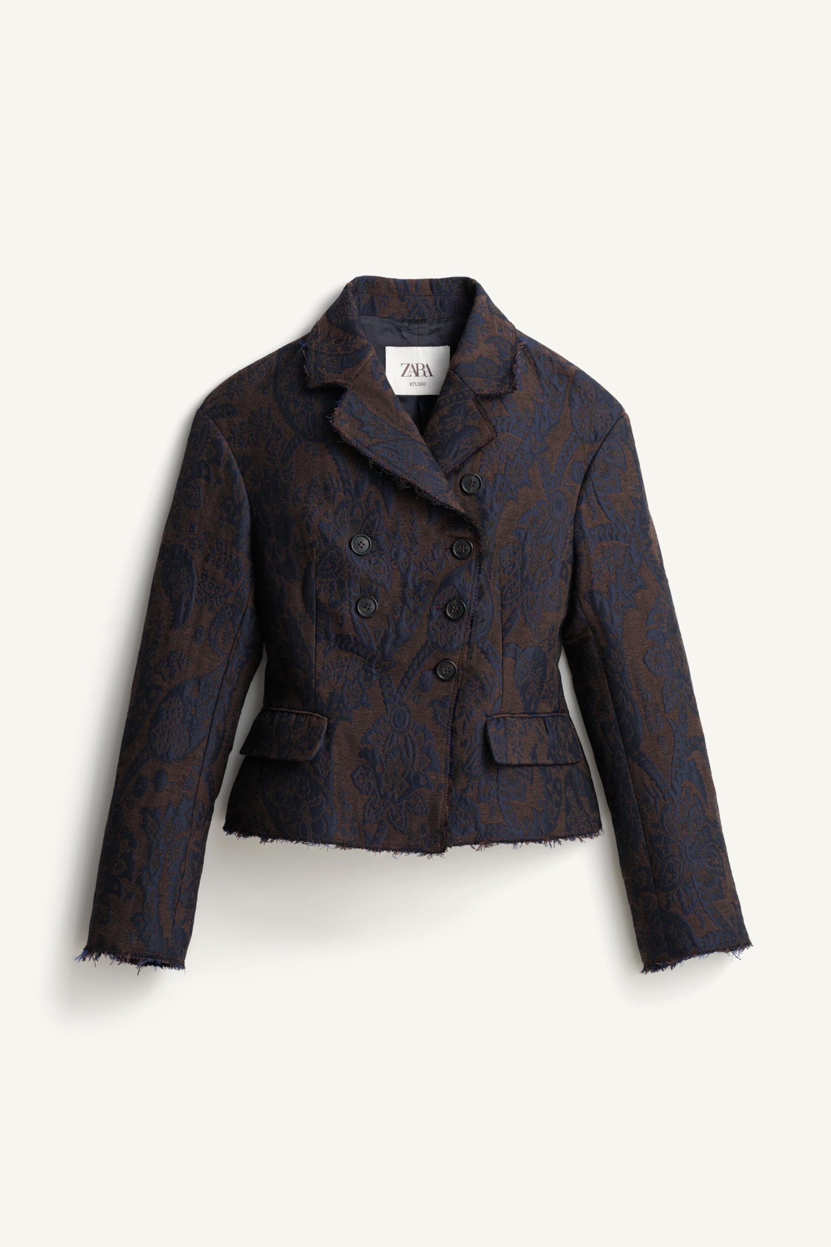 Limited Edition Cropped Jacquard Blazer - Brown-Blue - Xs