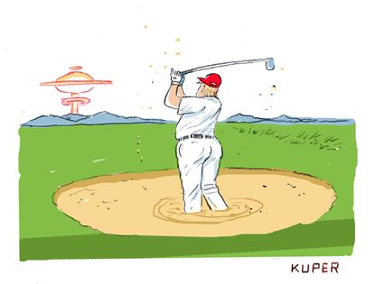 Political Cartoon U.S. Trump Golf Iran Sandtrap
