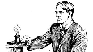Illustration showing Thomas Edison with a lightbulb