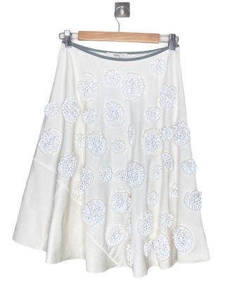 Prada Nwt $6195 Vintage Beaded Embellished Ivory Cotton Skirt Size 40 It 2 Us