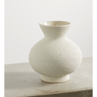 Small white textured stoneware vase