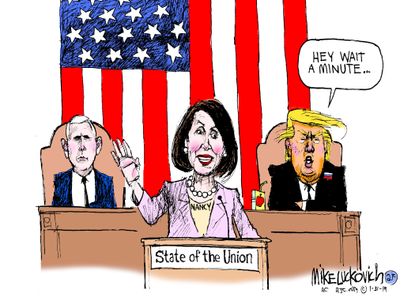 Political Cartoon U.S. Trump Pelosi State of Union