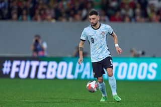 Bruno Fernandes of Portugal in action during the international friendly match between Portugal and Sweden at Estadio Dom Afonso Henriques on March 21, 2024 in Guimaraes, Portugal. (Photo by Jose Manuel Alvarez/Quality Sport Images/Getty Images)