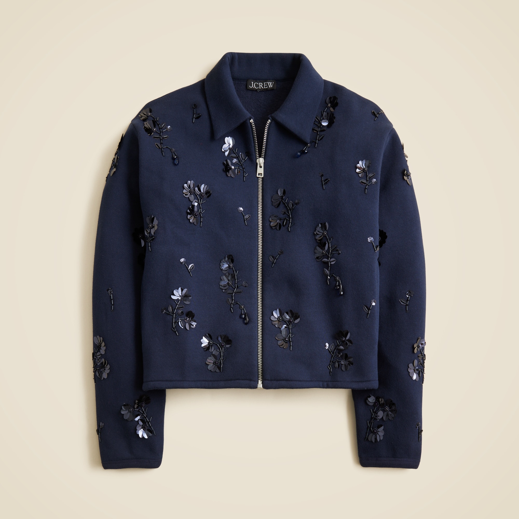 Embellished Bomber Jacket in Heritage Fleece