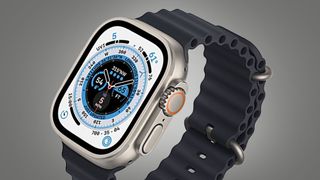 The Apple Watch Ultra on a grey background