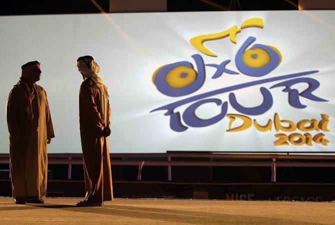Sheikh Mansour bin Mohammed bin Rashid Al Maktoum during the announcement ceremony of Dubai Tour 1014 in Dubai, United Arab Emirates