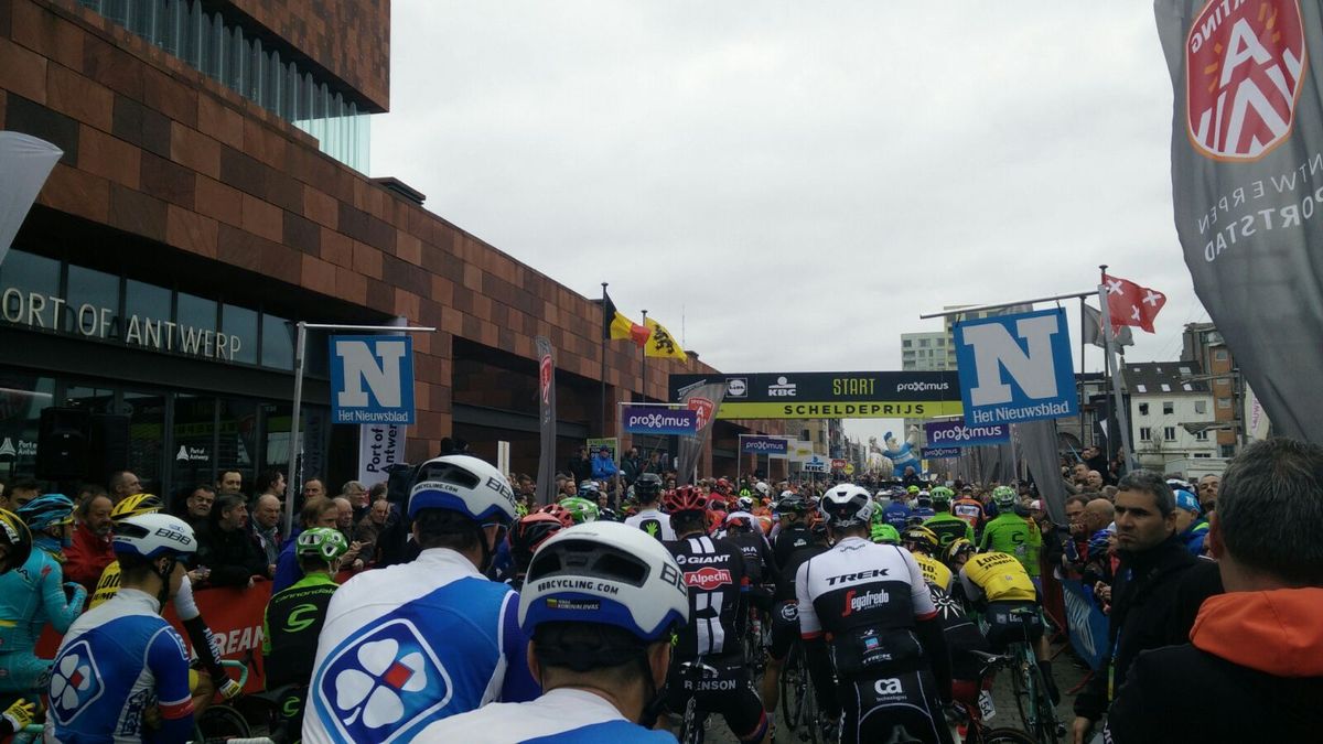 Riders line up for the roll out