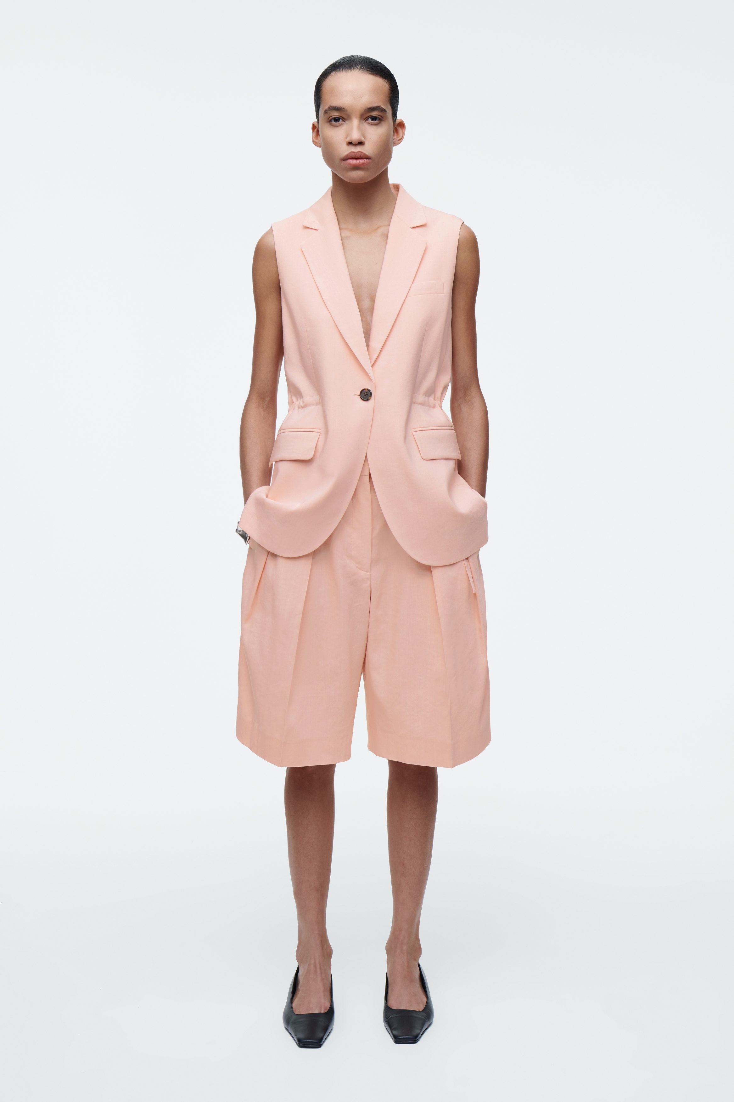 Longline Pleated Linen Shorts