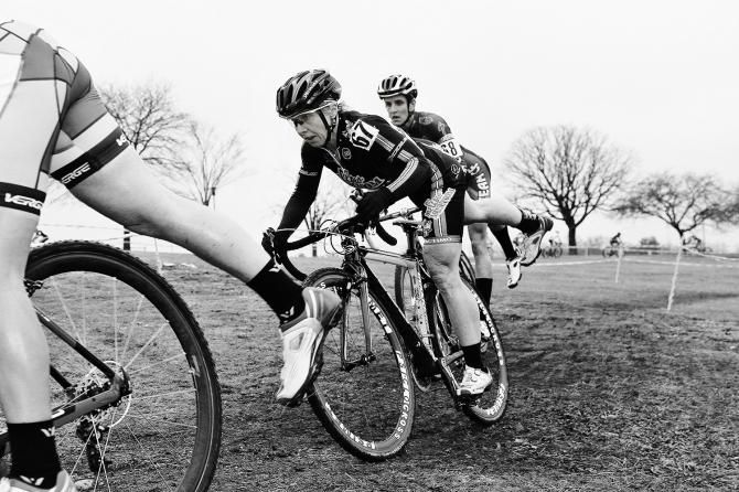 The ladies dismount for the first climb.