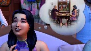 A woman hoping to play with a friend in The Sims 4