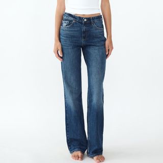 Flat lay image of wide leg jeans 