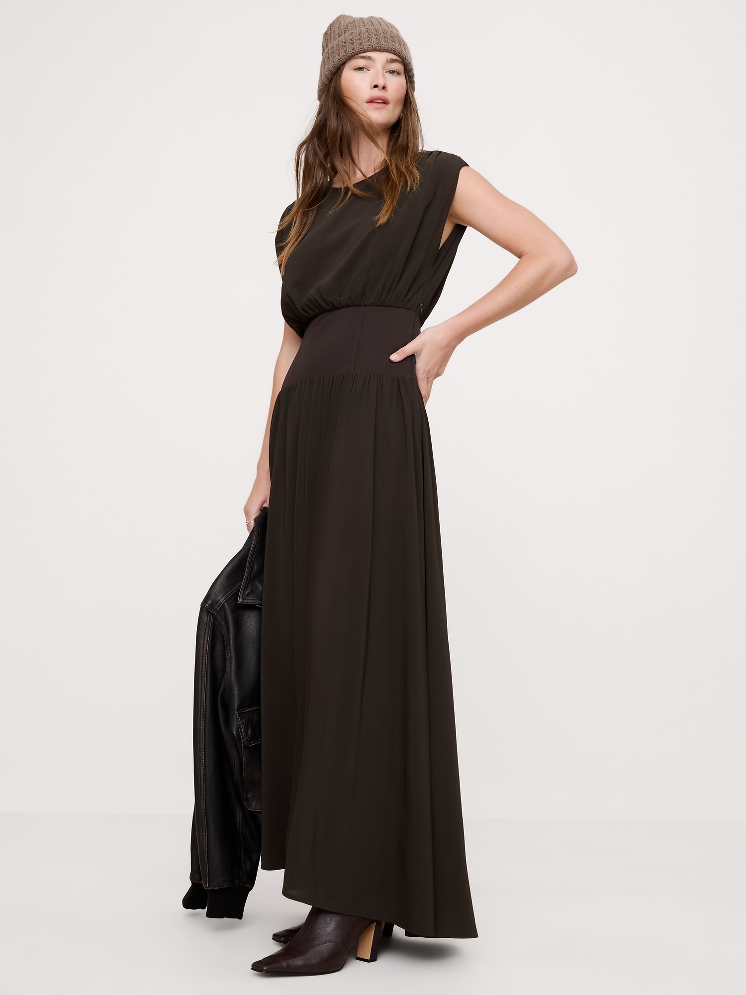 Stretch-Crepe Drop-Waist Maxi Dress