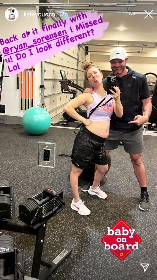 Kaley Cuoco working out while pregnant.
