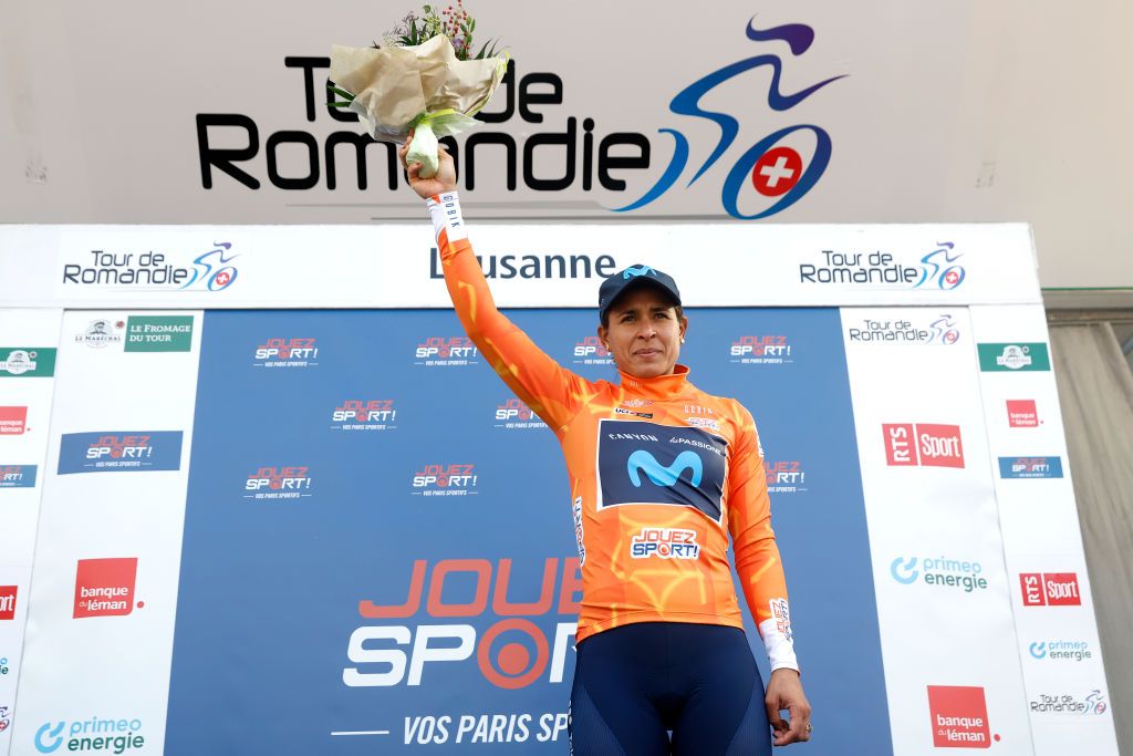 LAUSANNE SWITZERLAND OCTOBER 07 Arlenis Sierra Caadilla of Cuba and Movistar Team Women celebrates at podium as orange points jersey winner during the 1st Tour de Romandie Feminin 2022 Stage 1 a 1344km stage from Lausanne to Lausanne TDRwomen TDRF on October 07 2022 in Lausanne Switzerland Photo by Bas CzerwinskiGetty Images
