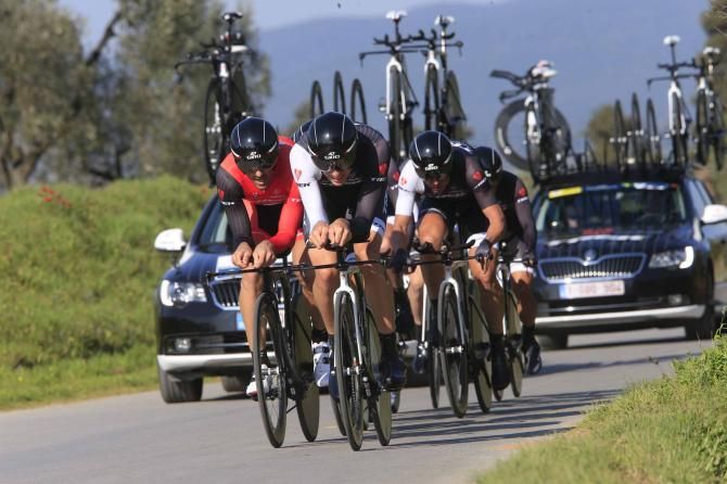 Fabian Cancellara (left) and his Trek Factory Racing team in action at Tirreno-Adriatico.