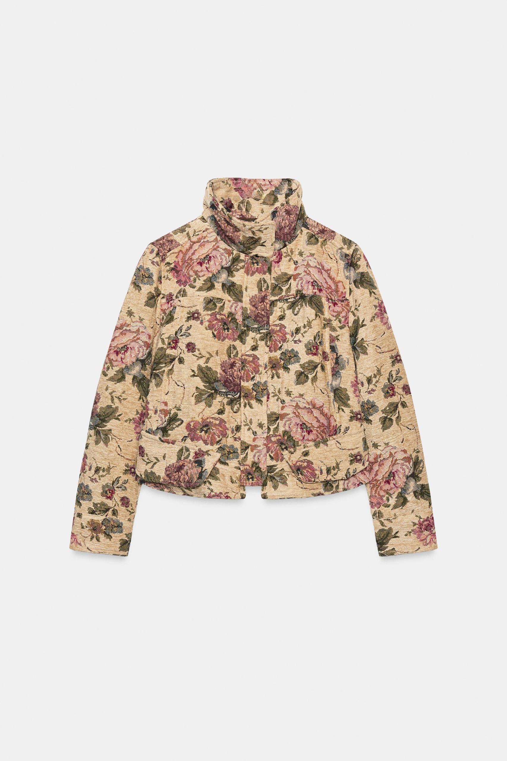ZARA, Zw Collection Floral Jacket - Ecru / Beige - Xs