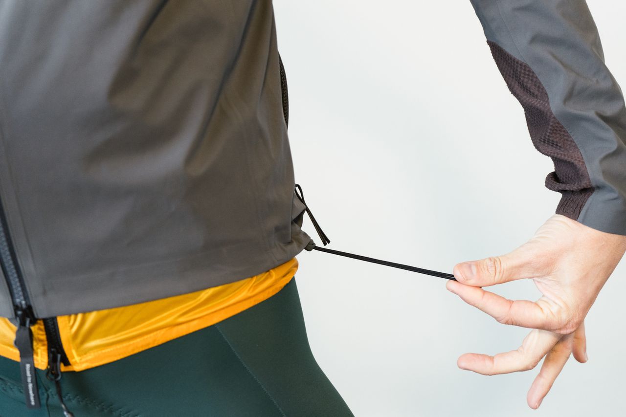 Detail shots of a grey waterproof cycling jacket