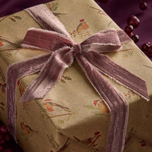 Cox &amp;amp; Cox, Frayed Edge Velvet Ribbon - Mauve 5m