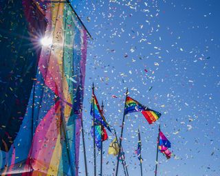 Pride events 2021: Gay Pride Parade, Rainbow flags and Confetti, Reykjavik, Iceland