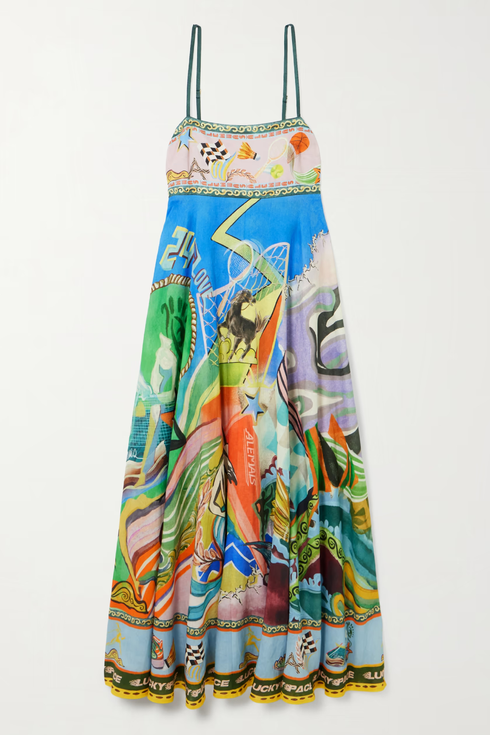 ALÉMAIS Lucky Pace Printed Shirred Linen Dress