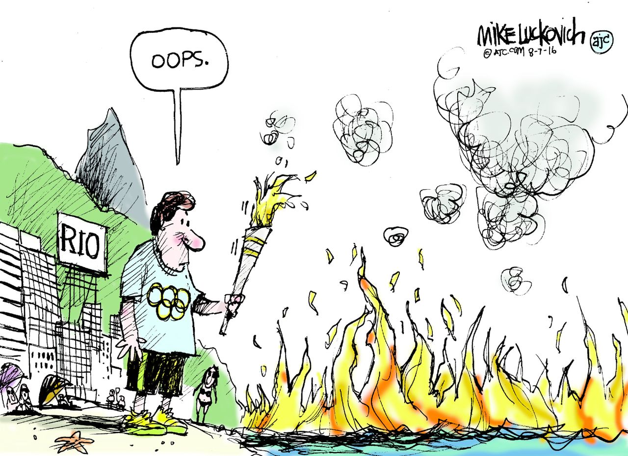 Editorial cartoon World Rio Olympics 2016 ocean fire