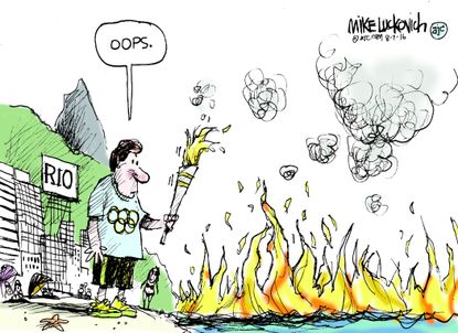 Editorial cartoon World Rio Olympics 2016 ocean fire