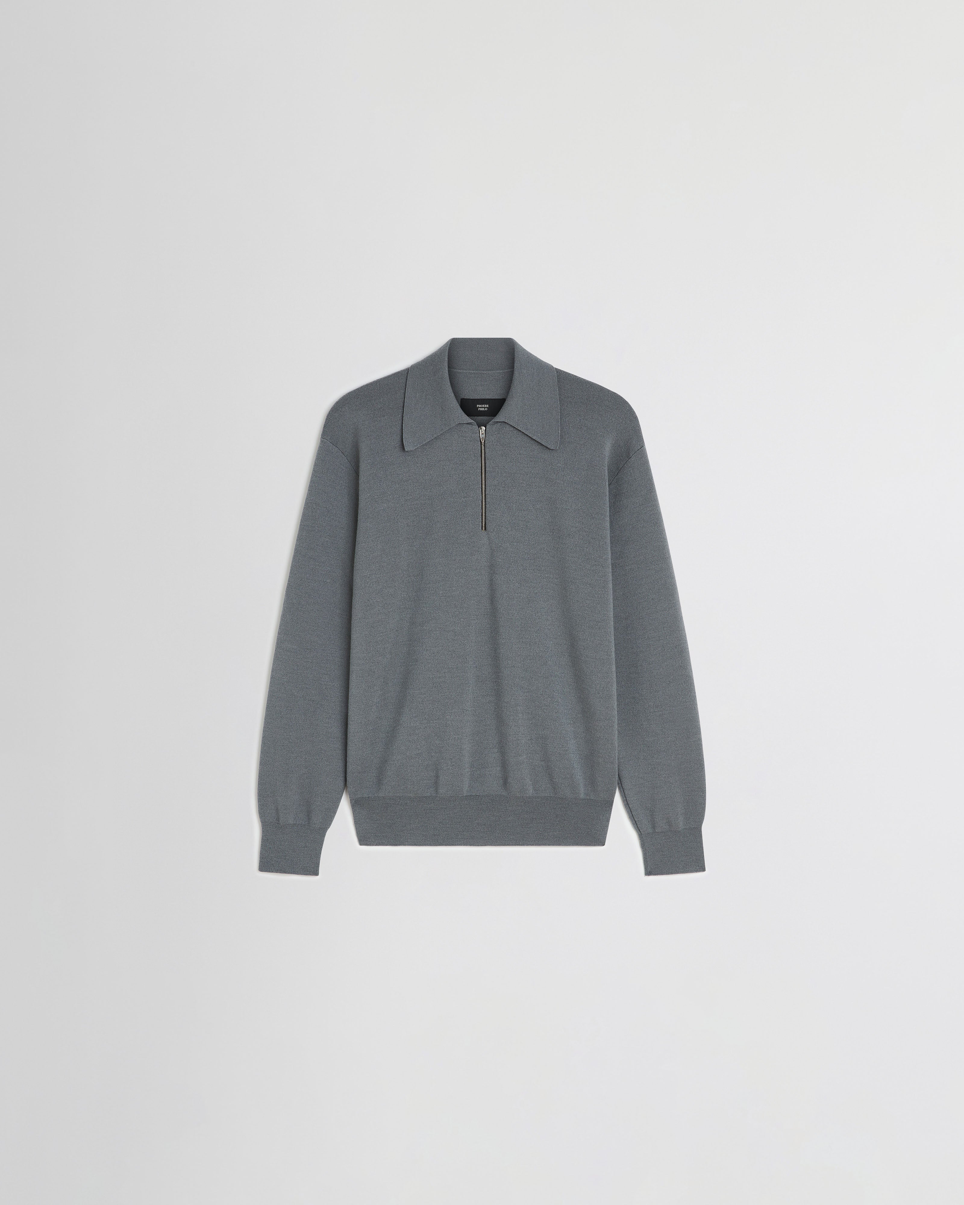 Zip Polo | Grey Blue Wool