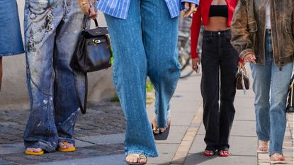 Collage of Copenhagen women wearing jeans and flip-flops.